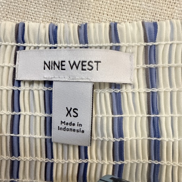 Nine West Midi Dress XS Blue White Stripe Cutout Smocked Back Coastal Beachy - Picture 11 of 15
